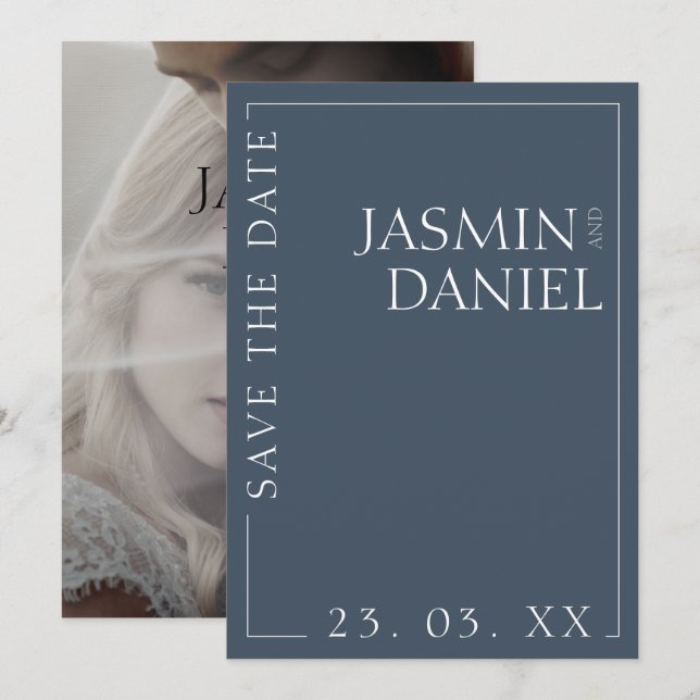 Elegant Royal Blue Opulence Minimal Photo Wedding Save The Date (Front/Back)