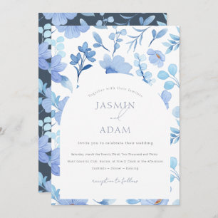 Elegant Royal Blue Opulence Wildflowers Wedding Invitation