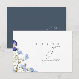 Elegant Royal Blue Opulence Wildflowers Wedding Thank You Card