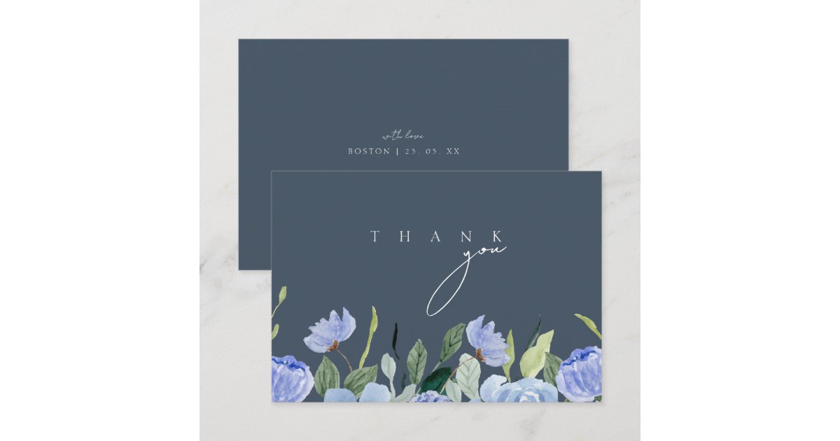 Elegant Royal Blue Opulence Wildflowers Wedding Thank You Card | Zazzle