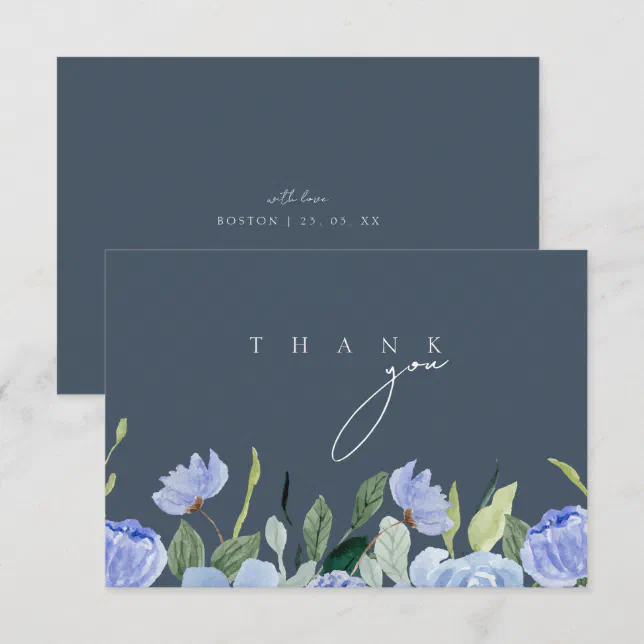 Elegant Royal Blue Opulence Wildflowers Wedding Thank You Card | Zazzle