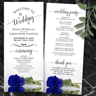 Elegant Royal Blue or Cobalt Rose Romantic Wedding Program