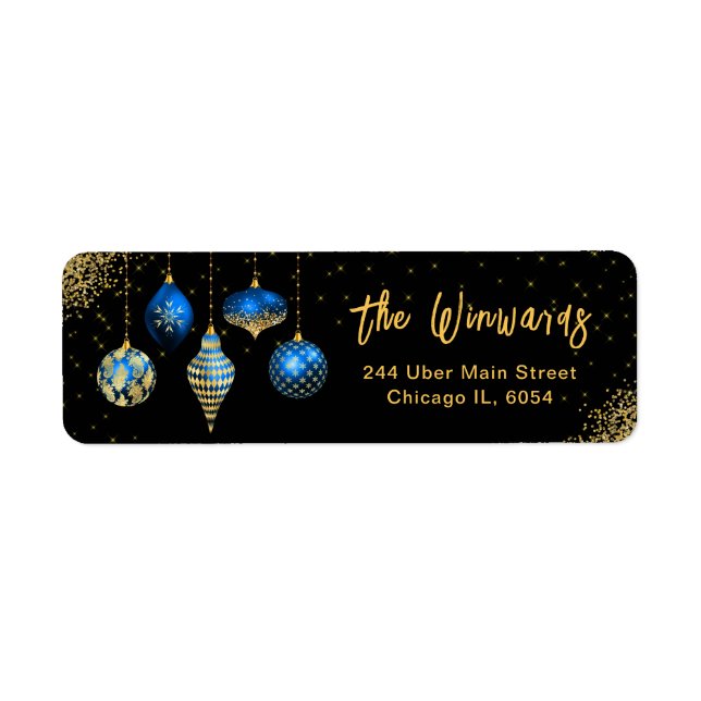 Elegant Royal Blue Ornament Christmas Label (Front)
