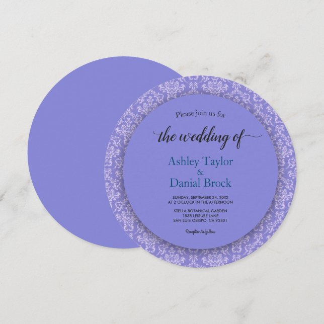 Elegant Royal Blue Ornate Chic Damask Wedding Invitation (Front/Back)