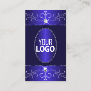 Elegant Royal Blue Ornate Ornaments with Logo Chic Business Card