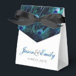 Elegant Royal Blue Peacock Wedding Favor Boxes<br><div class="desc">Beautiful royal blue peacock wedding favor boxes. You can personalize this elegant royal and teal blue peacock wedding favor box with your text in the font style you like,  add a background color and change the ribbon color.</div>