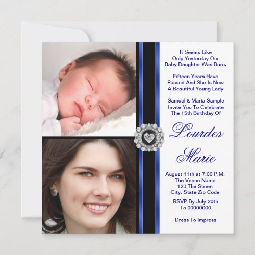 Elegant Royal Blue Photo Quinceanera Invitations