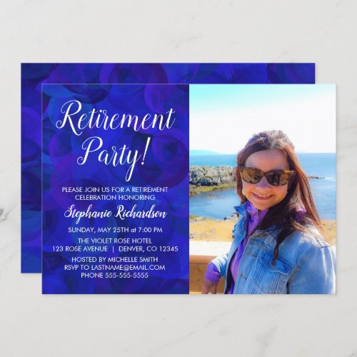 Elegant Royal Blue Photo Retirement Party Invitation