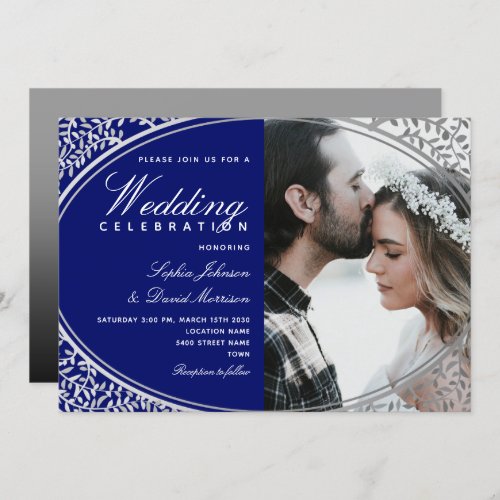 Elegant Royal Blue Photo Wedding Invitation