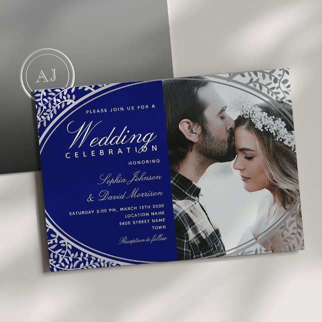 Elegant Royal Blue Photo Wedding Invitation (Creator Uploaded)