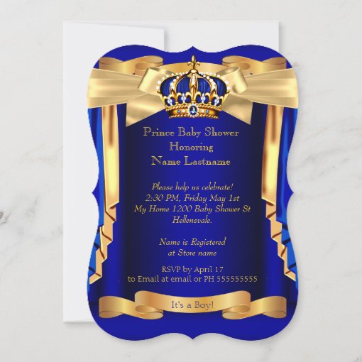 Elegant Royal Blue Prince Baby Shower Gold Crowns Invitation Zazzle