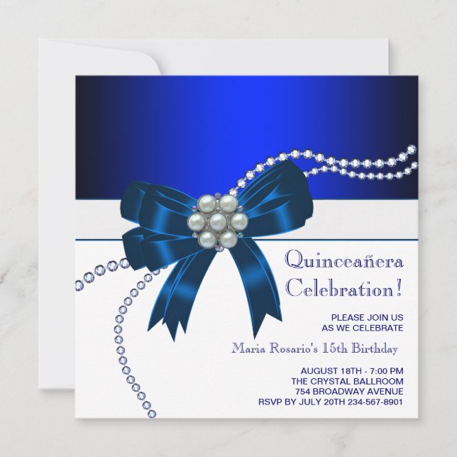 Elegant Royal Blue Quinceanera Invitations (Front)