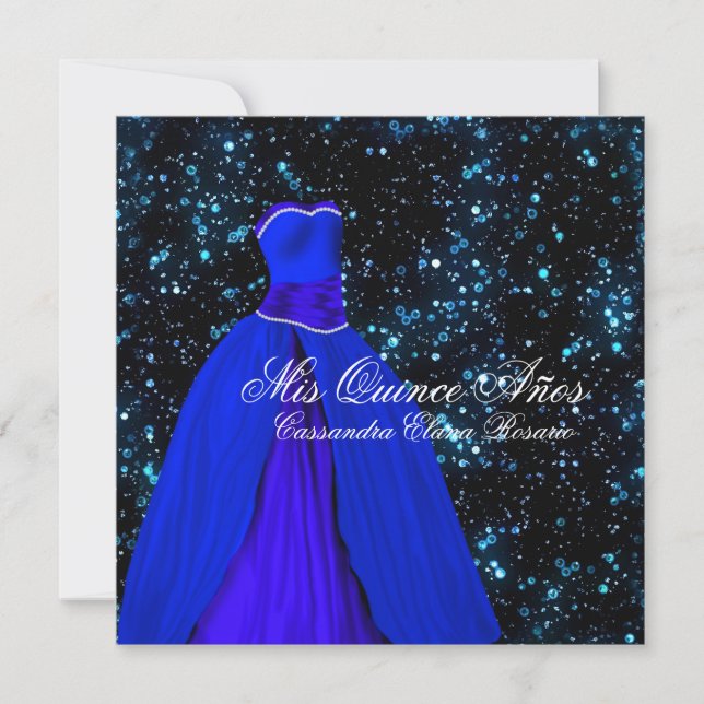 Elegant Royal Blue Quinceanera Invitations (Front)