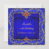 Elegant Royal Blue Red Gold Birthday Party Invitation (Front)
