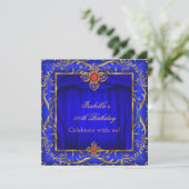 Elegant Royal Blue Red Gold Birthday Party Invitation (Standing Front)