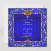 Elegant Royal Blue Red Gold Birthday Party Invitation (Back)