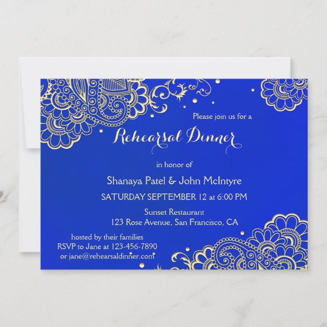 Elegant Royal Blue Rehearsal Dinner Invitation (Front)