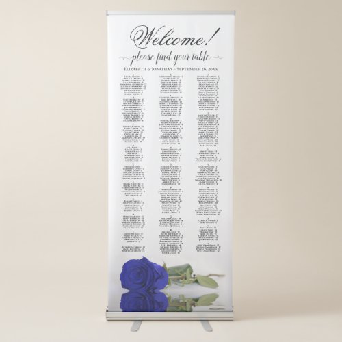 Elegant Royal Blue Rose Alphabetical Seating Chart Retractable Banner