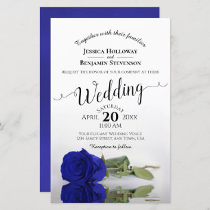 Elegant Royal Blue Rose BUDGET Wedding Invitation