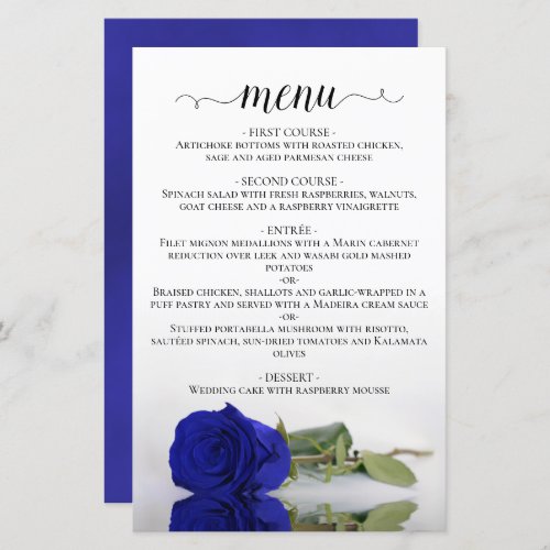 Elegant Royal Blue Rose Budget Wedding Menu