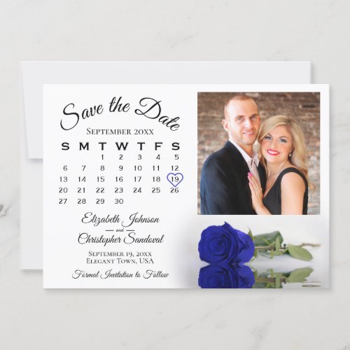 Elegant Royal Blue Rose Calendar  Photo Wedding Save The Date