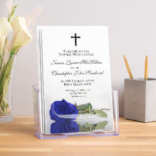 Elegant Royal Blue Rose Catholic Wedding Program Brochure