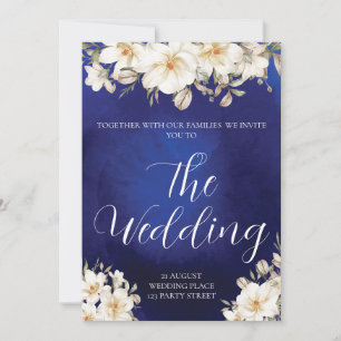 Elegant Royal Blue Rose Fancy QR Code Wedding Invitation