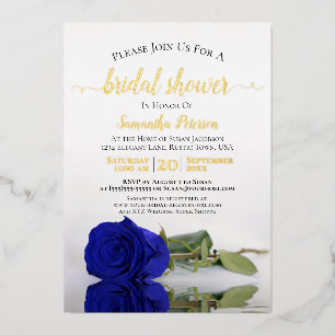Elegant Royal Blue Rose & Gold Bridal Shower Foil Invitation