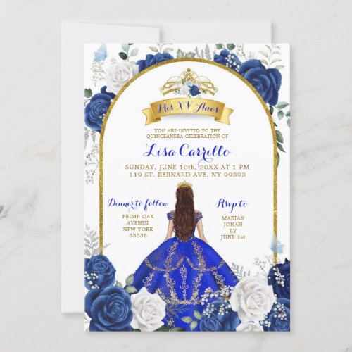 Elegant Royal Blue Rose Mis XV Anos Invitation