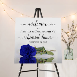 Elegant Royal Blue Rose Rehearsal Dinner Welcome Foam Board