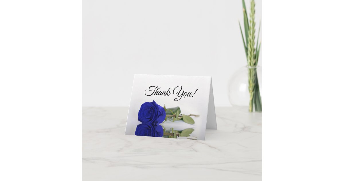 Elegant Royal Blue Rose Wedding Photo Inside Letterpress Thank You Card ...