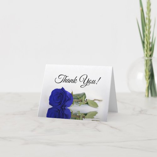 Elegant Royal Blue Rose Wedding Photo Inside Thank You Card