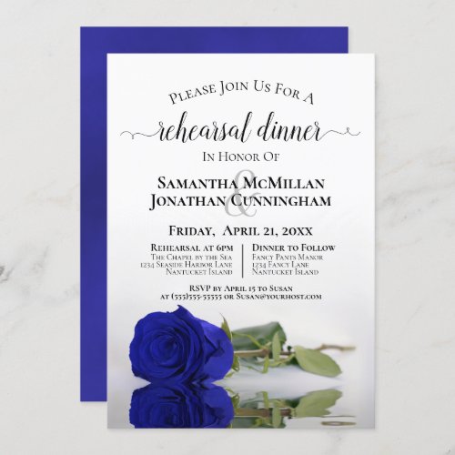 Elegant Royal Blue Rose Wedding Rehearsal Dinner Invitation