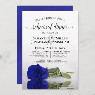 Elegant Royal Blue Rose Wedding Rehearsal Dinner Invitation