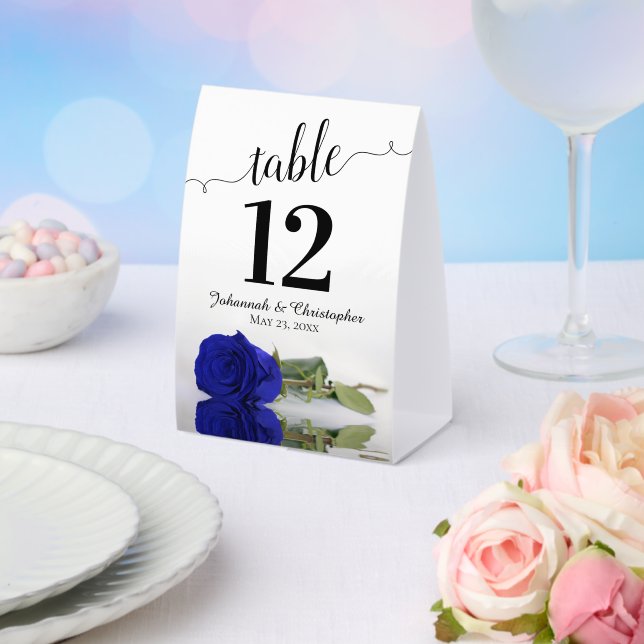 Elegant Royal Blue Rose Wedding Table Number Paper Table Tent (Insitu(Wedding))