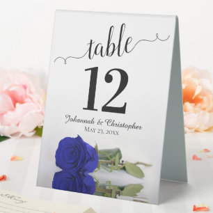 Elegant Royal Blue Rose Wedding Table Number Table Tent