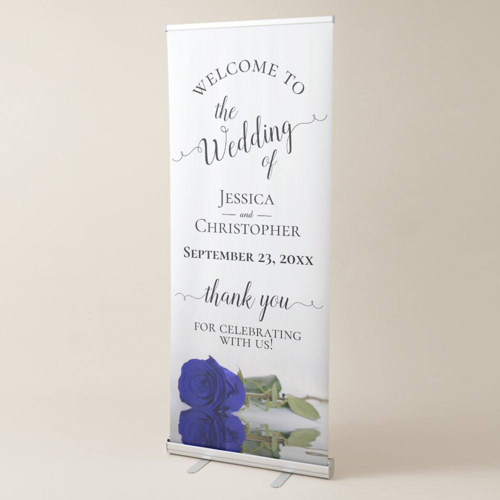 Disover Elegant Royal Blue Rose Wedding Welcome Retractable Banner