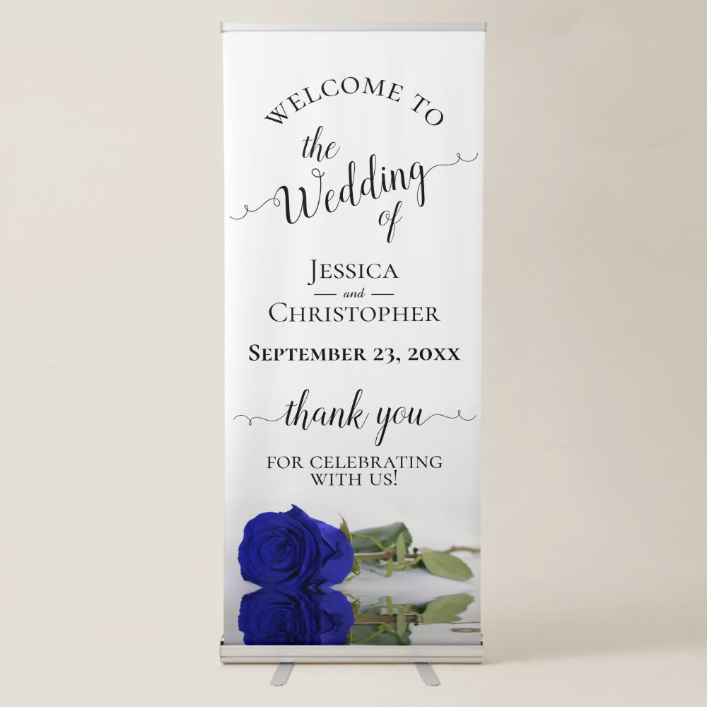 Disover Elegant Royal Blue Rose Wedding Welcome Retractable Banner