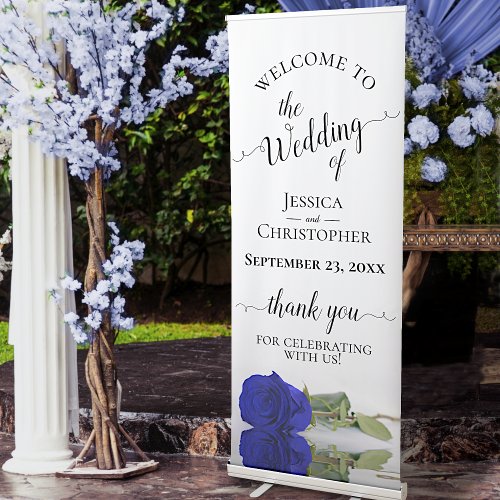 Elegant Royal Blue Rose Wedding Welcome Retractable Banner
