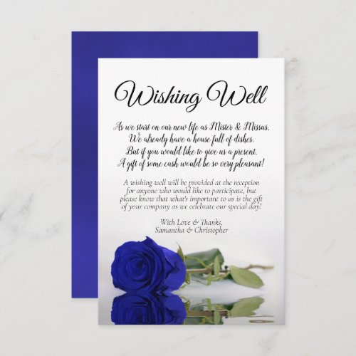 Elegant Royal Blue Rose Wedding Wishing Well Poem Enclosure Card