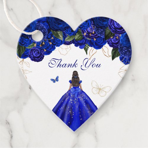 Elegant Royal Blue Roses Butterfly Quinceanera  Favor Tags