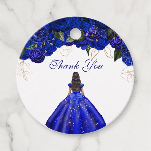 Elegant Royal Blue Roses Floral Quinceanera Favor Tags