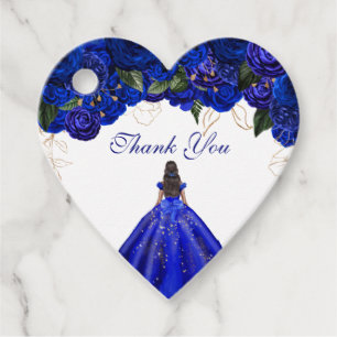 Elegant Royal Blue Roses Floral Quinceanera Favor Tags