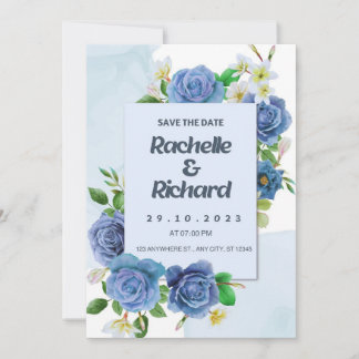 Elegant royal blue roses wedding invitation card
