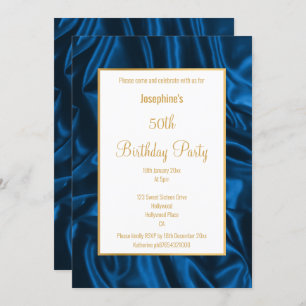 ELEGANT ROYAL BLUE SATIN BIRTHDAY INVITATION