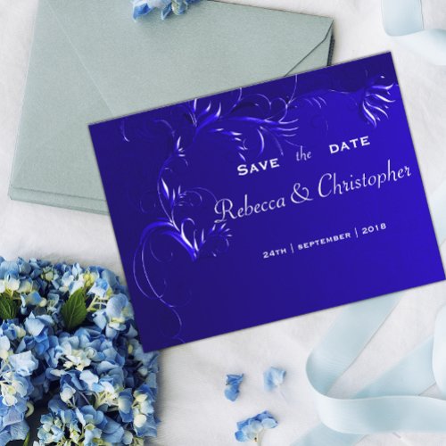 Elegant Royal Blue Save the Date Announcement Postcard