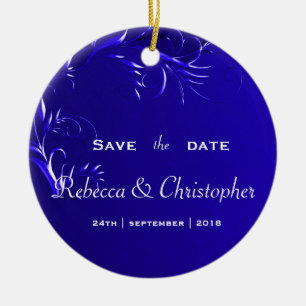 Elegant Royal Blue Save the Date Ceramic Ornament
