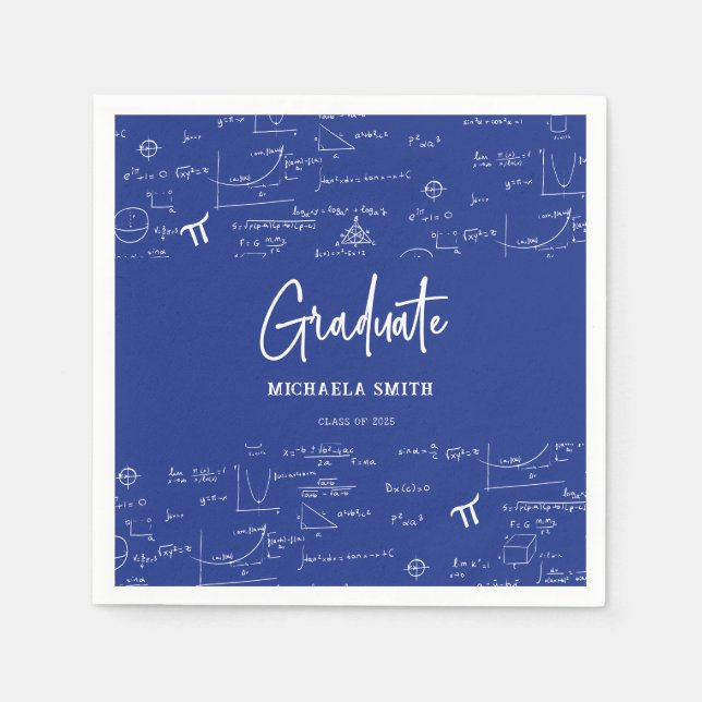 Elegant Royal Blue Script Math Graduate Party Napkins (Front)