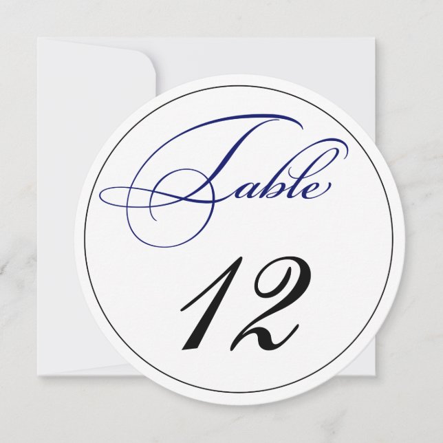 Elegant Royal Blue Script Round Table Number Cards (Front)