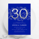 Elegant Royal Blue Silver 30th Birthday Invitation<br><div class="desc">Elegant royal blue silver 30th birthday party invitation. Customizable modern feminine design featuring roses botanical accents and faux glitter silver. Simple floral invite card perfect for a stylish female bday celebration. Personalize with your own details. Printed Zazzle invitations or instant download digital printable template.</div>